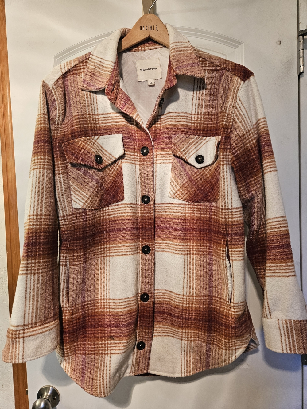 Thread & Supply Cream, Brown & Rust Plaid Utility Shacket